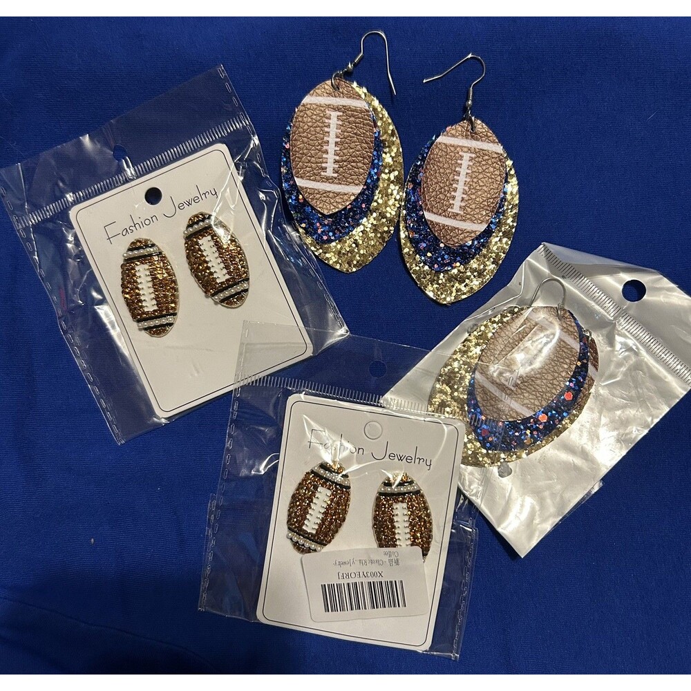 4 pairs 2 Football Shape Sparkle Hook Earrings and 2 pairs sparkle stud earrings